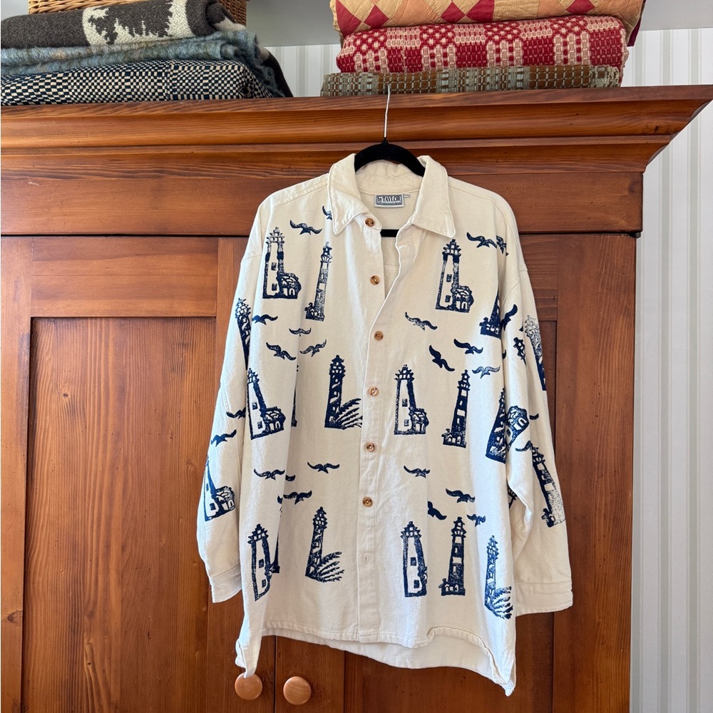 Unique vintage  Cream and Blue Button Down Shirt